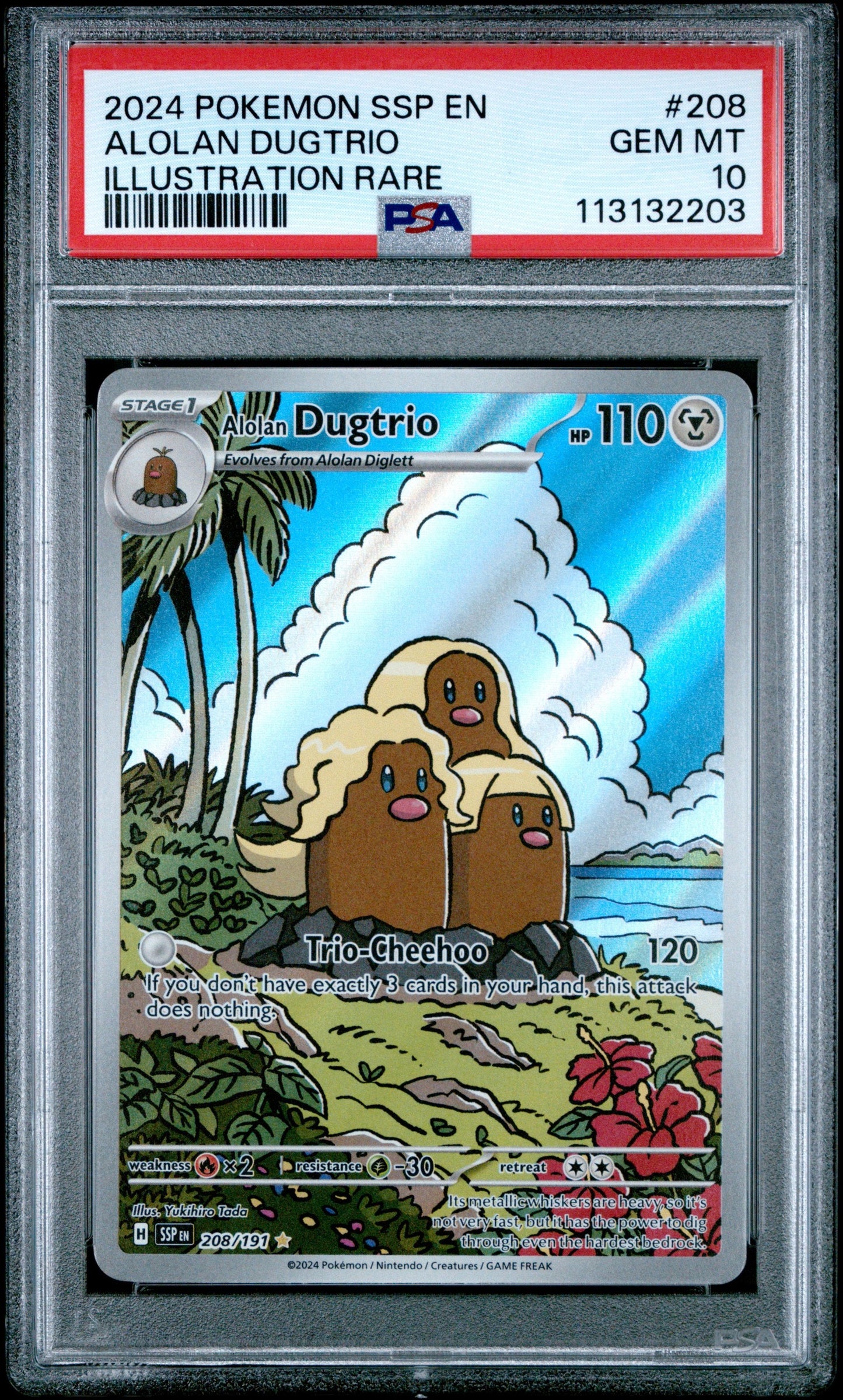 Graded 2024 Pokemon Alolan Dugtrio #208 Surging Sparks Trading Card Game PSA 10 Gem Mint