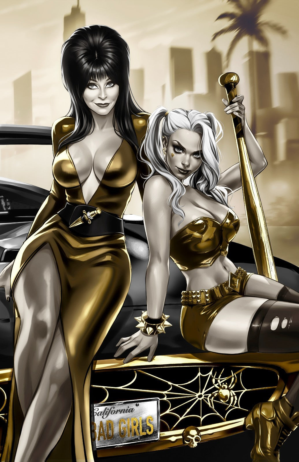 HARLEY QUINN X ELVIRA #1 - KATYA SINYUKHINA COVER B WRAPAROUND NYCC 2025 KNIGHT OF COMICS EXCLUSIVE LTD 300