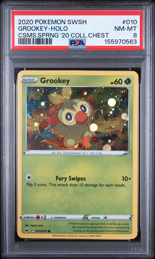Graded 2020 Pokemon Sword & Shield Grookey-Holo #010 Trading Card Game PSA 8 Near Mint