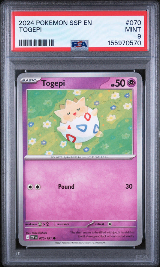 Graded 2024 Pokemon Ssp En-Surging Sparks Togepi #070 Trading Card Game PSA 9 Mint
