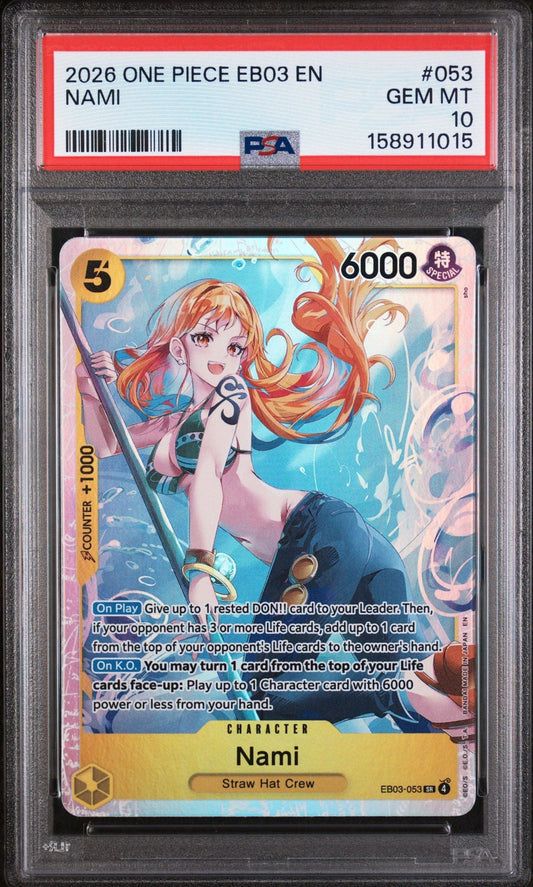 Graded 2026 One Piece Nami #053 Trading Card Game PSA 10 Gem Mint