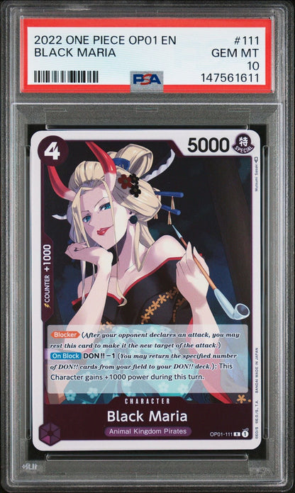 Graded 2022 One Piece Black Maria #111 OP01 Trading Card Game PSA 10 Gem Mint