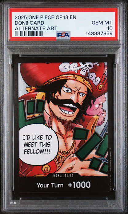 Graded 2025 One Piece Don! Card OP13 Gold D Roger Trading Card Game PSA 10 Gem Mint