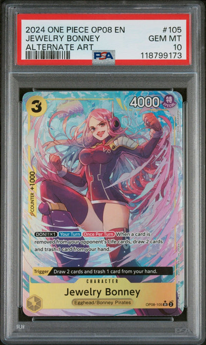Graded 2024 One Piece Jewelry Bonney #105 Trading Card Game PSA 10 Gem Mint