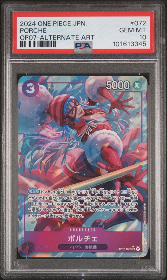 Graded 2024 One Piece Japanese Porche #072 OP07 Alt Art Trading Card Game PSA 10 Gem Mint