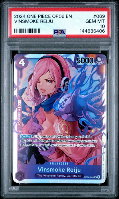 Graded 2024 One Piece EN Vinsmoke Reiju #069 OP06 Wings of the Captain Trading Card Game PSA 10 Gem Mint