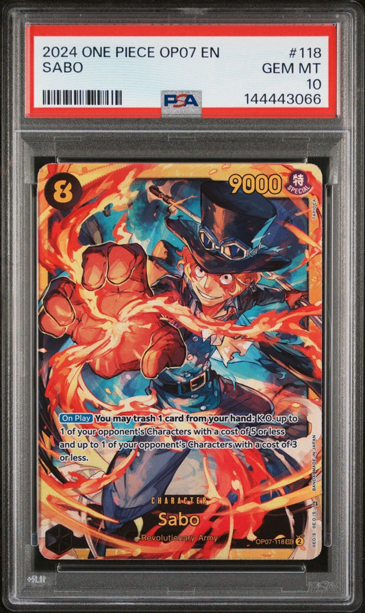 Graded 2024 One Piece Sabo #118 500 years in the Future Trading Card Game PSA 10 Gem Mint