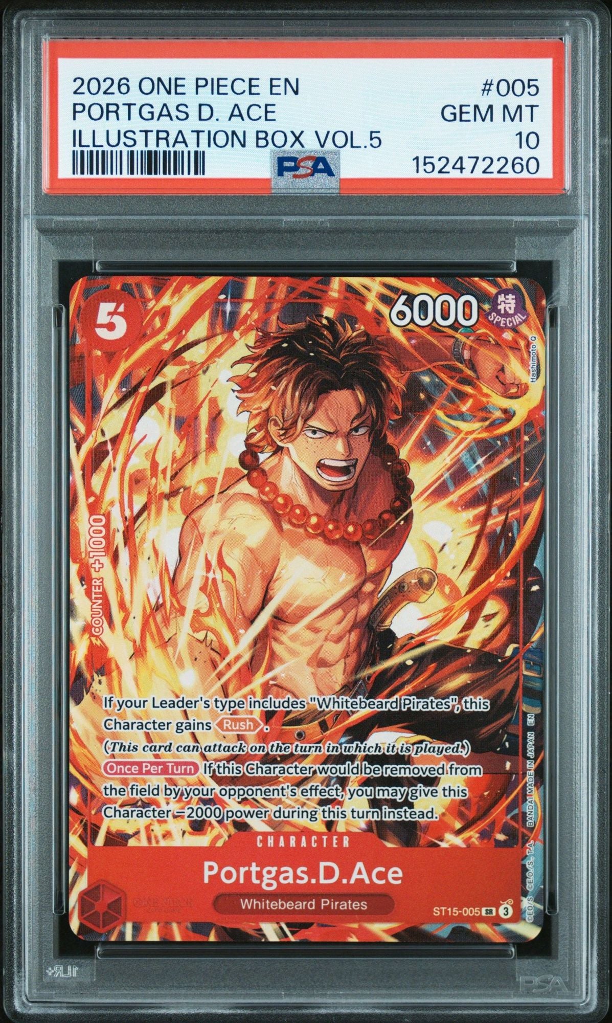 Graded 2026 One Piece Portgas D Ace #005 ST15 Trading Card Game PSA 10 Gem Mint